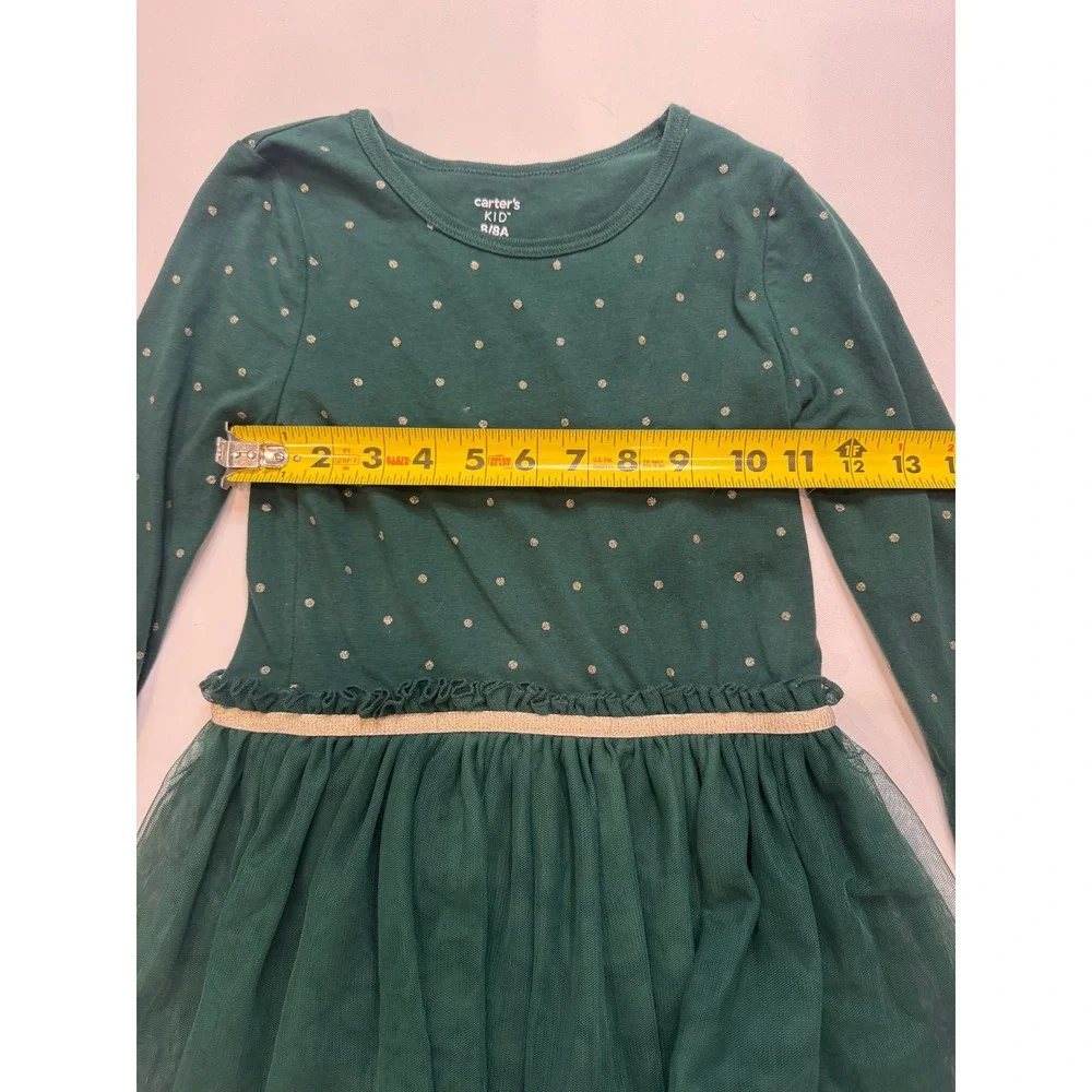 Carter's‎ Tutu Dress Kids Size 8 Green Gold Polka Dot Tulle Tiered Holiday